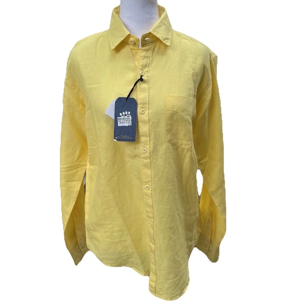Animal Shirts Boston Women Large Yellow Cotton Long Sleeve Collared ButtonUp NEW